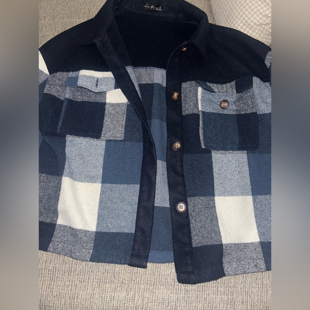 Buffalo Check Wool-Blend Peacoat in Navy and White - Picture 3 of 6